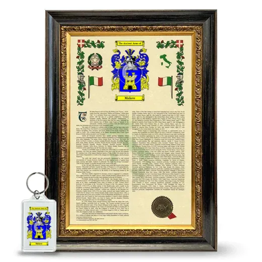 Malave Framed Armorial History and Keychain - Heirloom