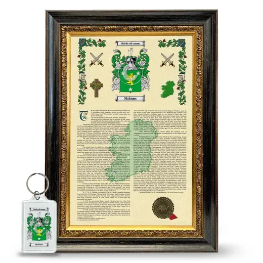Malones Framed Armorial History and Keychain - Heirloom