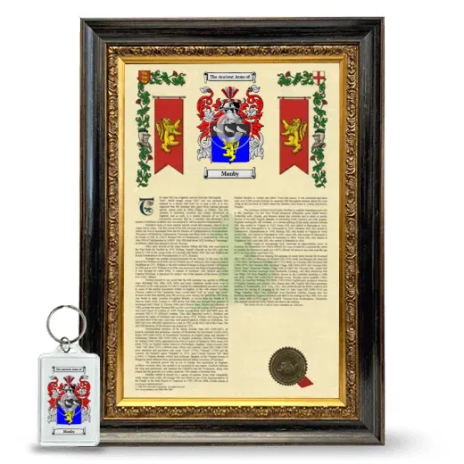 Manby Framed Armorial History and Keychain - Heirloom