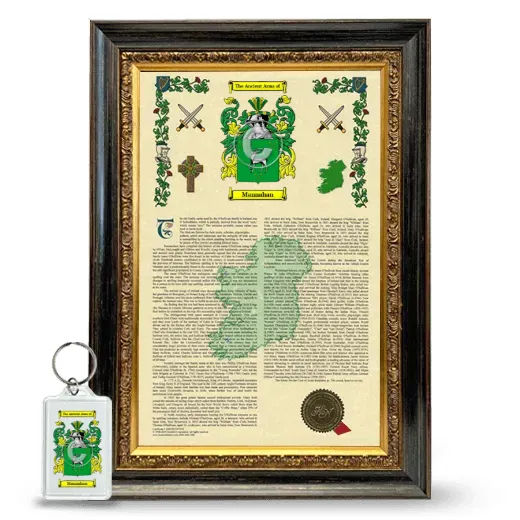 Mannahan Framed Armorial History and Keychain - Heirloom