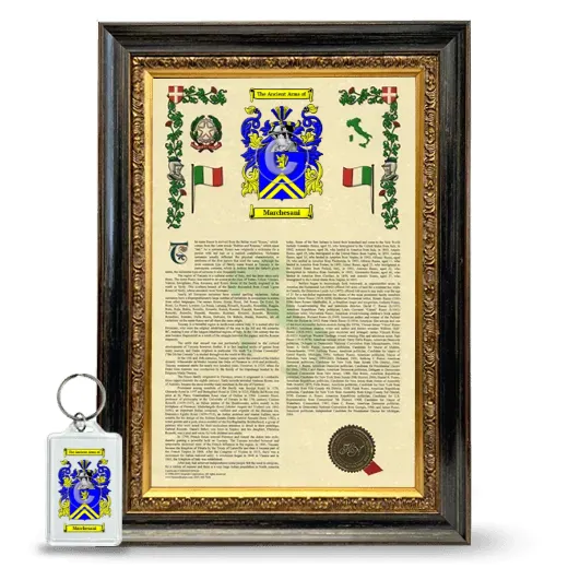 Marchesani Framed Armorial History and Keychain - Heirloom
