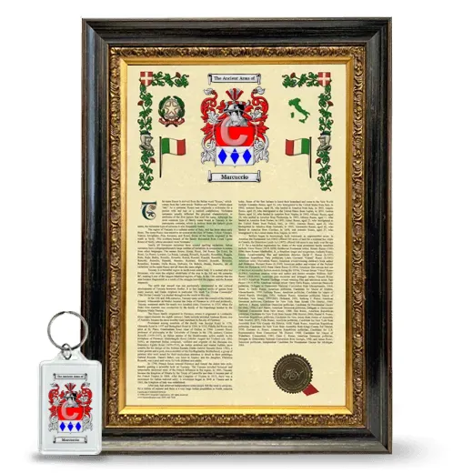 Marcuccio Framed Armorial History and Keychain - Heirloom