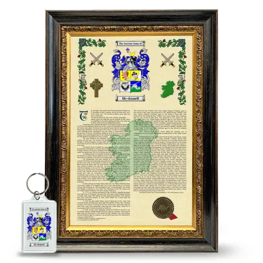 Mc-donnell Framed Armorial History and Keychain - Heirloom