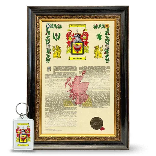 McAllester Framed Armorial History and Keychain - Heirloom