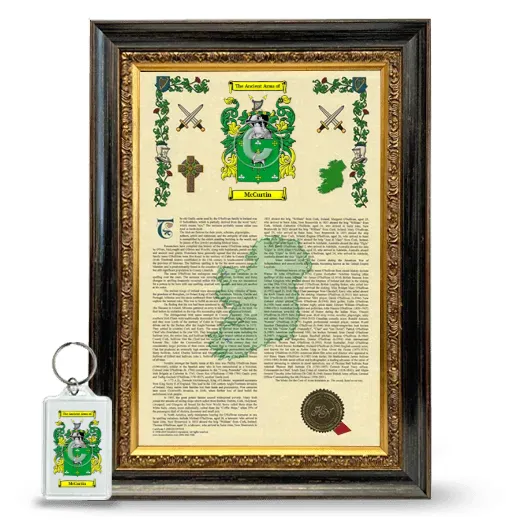McCurtin Framed Armorial History and Keychain - Heirloom