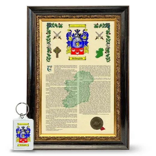 McGloughlin Framed Armorial History and Keychain - Heirloom