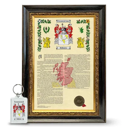 McIlravey Framed Armorial History and Keychain - Heirloom