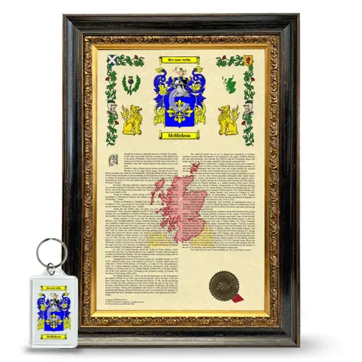 McMickens Framed Armorial History and Keychain - Heirloom