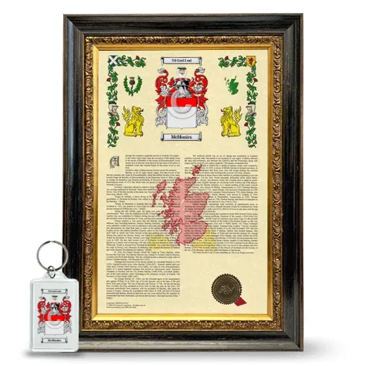 McMonies Framed Armorial History and Keychain - Heirloom