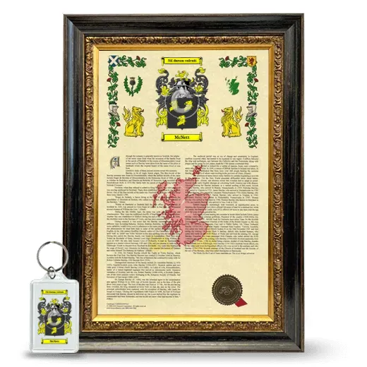 McNett Framed Armorial History and Keychain - Heirloom