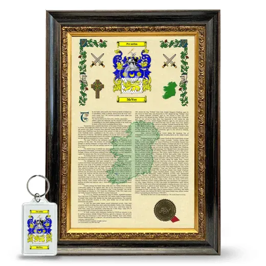 McVey Framed Armorial History and Keychain - Heirloom