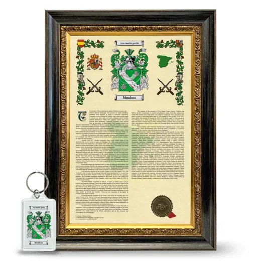 Mendoca Framed Armorial History and Keychain - Heirloom