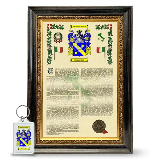 Menegaldo Framed Armorial History and Keychain - Heirloom