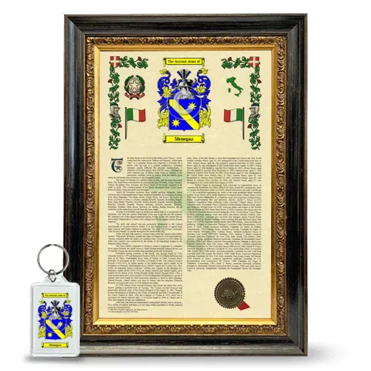 Menegaz Framed Armorial History and Keychain - Heirloom