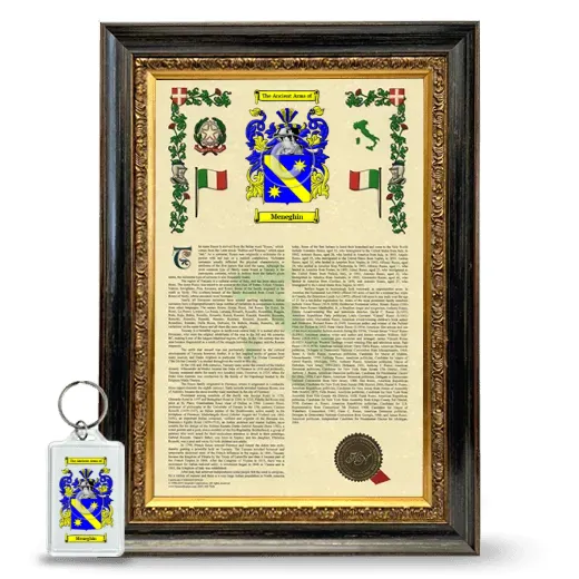 Meneghin Framed Armorial History and Keychain - Heirloom