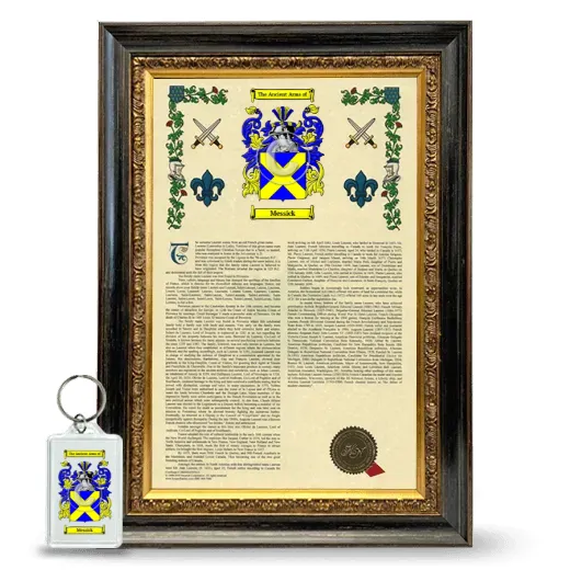 Messick Framed Armorial History and Keychain - Heirloom