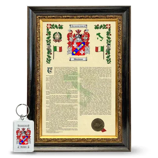Messinese Framed Armorial History and Keychain - Heirloom