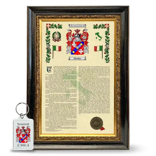 Mezzina Framed Armorial History and Keychain - Heirloom
