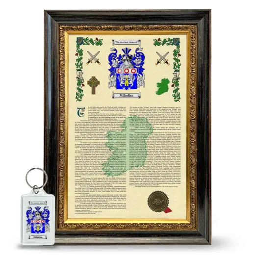 Milhollan Framed Armorial History and Keychain - Heirloom