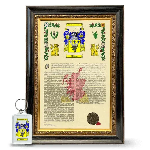 Millans Framed Armorial History and Keychain - Heirloom