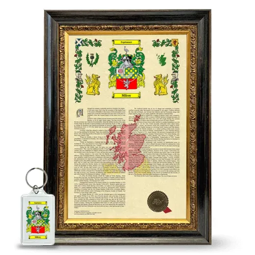 Milroy Framed Armorial History and Keychain - Heirloom