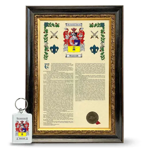 Montreuils Framed Armorial History and Keychain - Heirloom