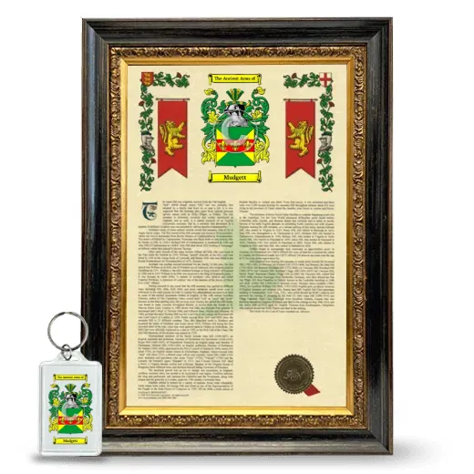Mudgett Framed Armorial History and Keychain - Heirloom