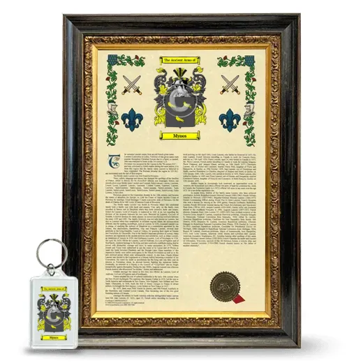 Mynos Framed Armorial History and Keychain - Heirloom