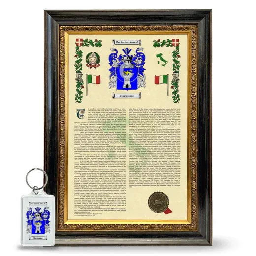 Narbonne Framed Armorial History and Keychain - Heirloom