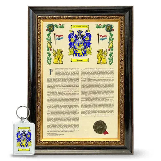 Nassau Framed Armorial History and Keychain - Heirloom