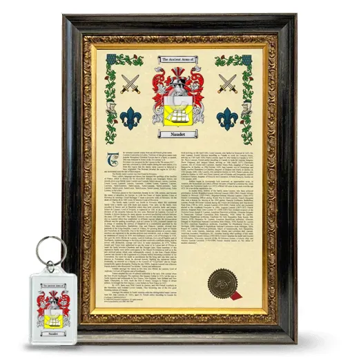 Naudet Framed Armorial History and Keychain - Heirloom
