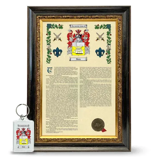 Neau Framed Armorial History and Keychain - Heirloom
