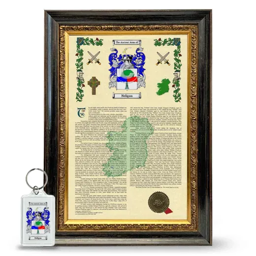 Neligan Framed Armorial History and Keychain - Heirloom