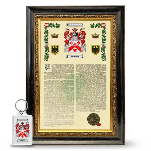 Neubauer Framed Armorial History and Keychain - Heirloom