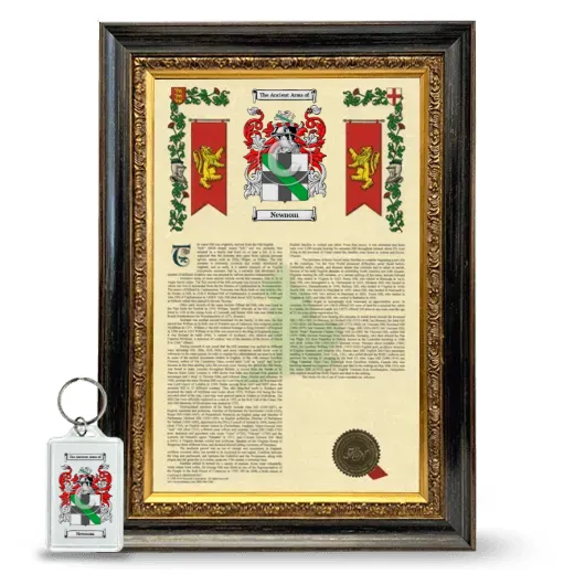 Newnom Framed Armorial History and Keychain - Heirloom