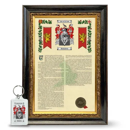 Nicholetts Framed Armorial History and Keychain - Heirloom
