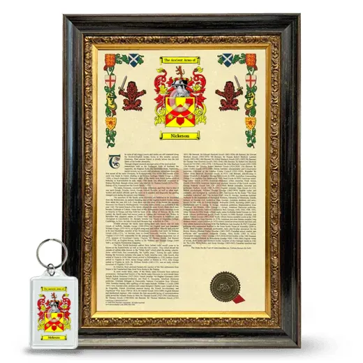 Nickeson Framed Armorial History and Keychain - Heirloom