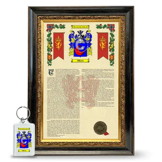 Nilssen Framed Armorial History and Keychain - Heirloom