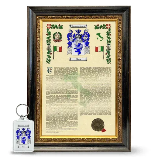 Ninos Framed Armorial History and Keychain - Heirloom