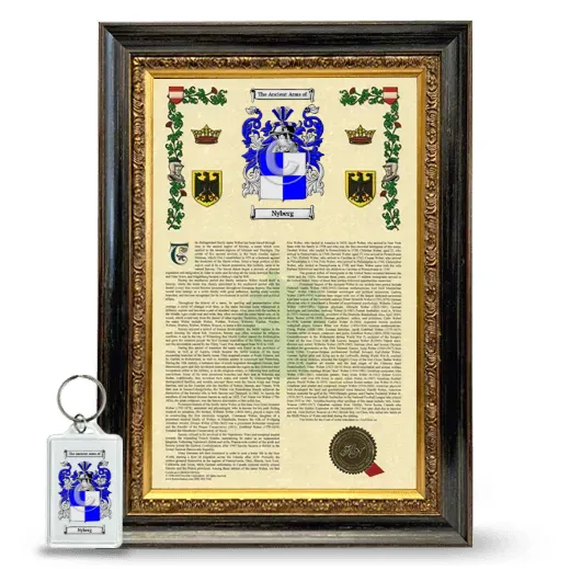 Nyberg Framed Armorial History and Keychain - Heirloom