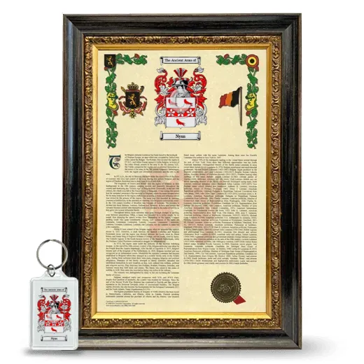 Nyus Framed Armorial History and Keychain - Heirloom