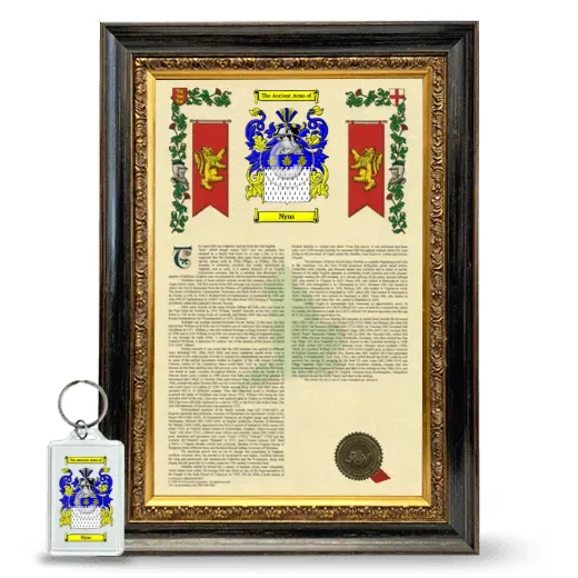 Nyus Framed Armorial History and Keychain - Heirloom