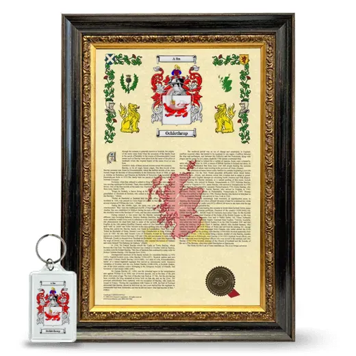 Ochlethrup Framed Armorial History and Keychain - Heirloom