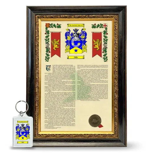 Odie Framed Armorial History and Keychain - Heirloom