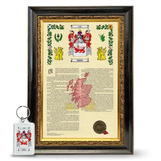 Ogleby Framed Armorial History and Keychain - Heirloom