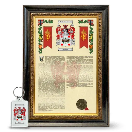 Olafsen Framed Armorial History and Keychain - Heirloom