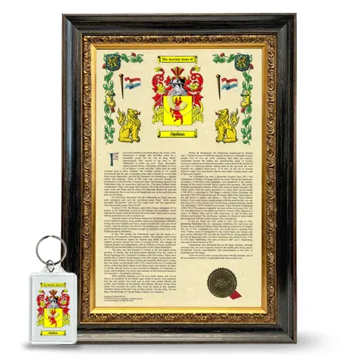 Opdam Framed Armorial History and Keychain - Heirloom