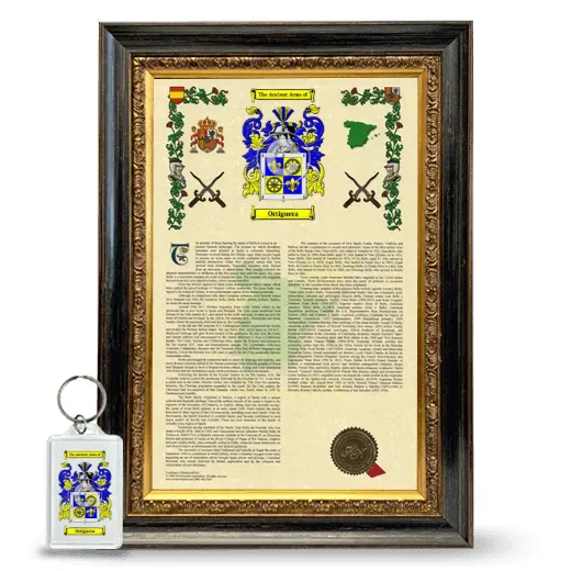 Ortiguera Framed Armorial History and Keychain - Heirloom