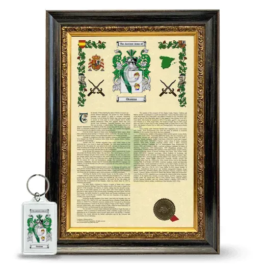 Ossuna Framed Armorial History and Keychain - Heirloom