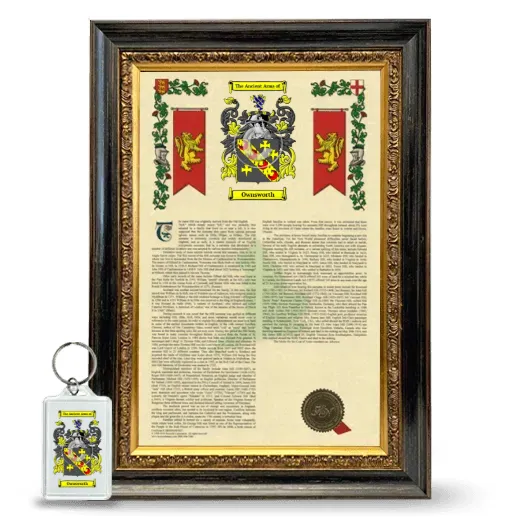 Ownsworth Framed Armorial History and Keychain - Heirloom